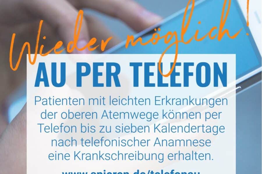 Ab sofort ist die Krankschreibung bei leichten Atemwegsinfekten wieder per Telefon möglich, eine Arbeitsunfähigkeit (AU) darf für bis zu sieben Kalendertage telefonisch bescheinigt werden. Um für Sie Wartezeit am Telefon zu reduzieren vereinbaren Sie über www.spieren.de/telefonau ganz einfach einen Telefonanruf. #telefonau #krankschreibung #au #leichtesymptome #wirsindfürsieda #praxisspieren #digitaletools